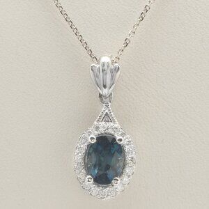 1.20 Carat Natural Blue Sapphire and Diamond 14K Solid White Gold Pendant